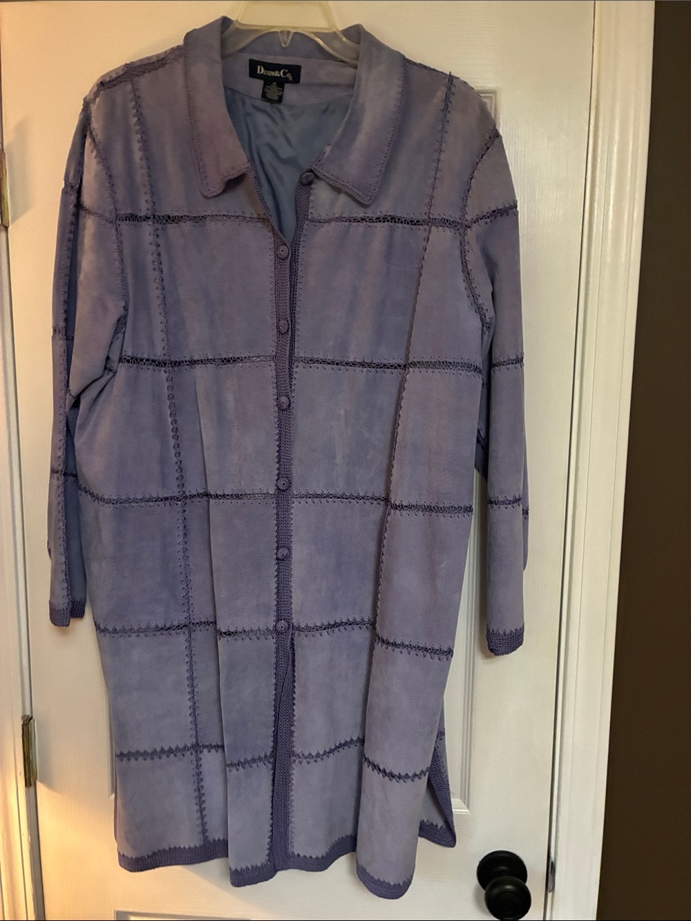Denim& Co Lavender Suede Grid Stitch Button-Front Duster/Coat 2X. NWOT